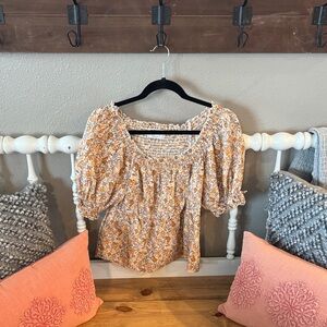 Old Navy Yellow Floral Smocked Peasant Blouse EUC